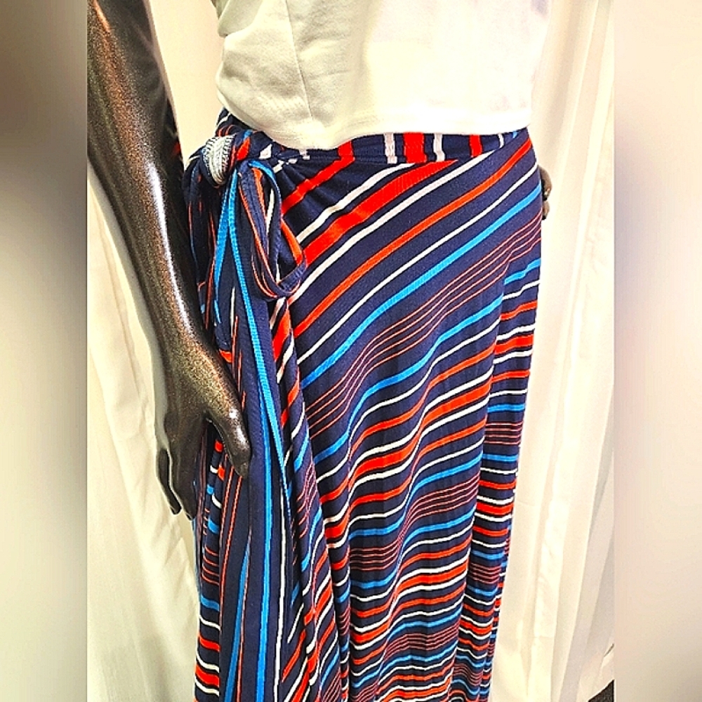 Striped Maxi Skirt With Ties. Custom Cut & Sewn. Mannequin Worn Only. - Picture 16 of 16